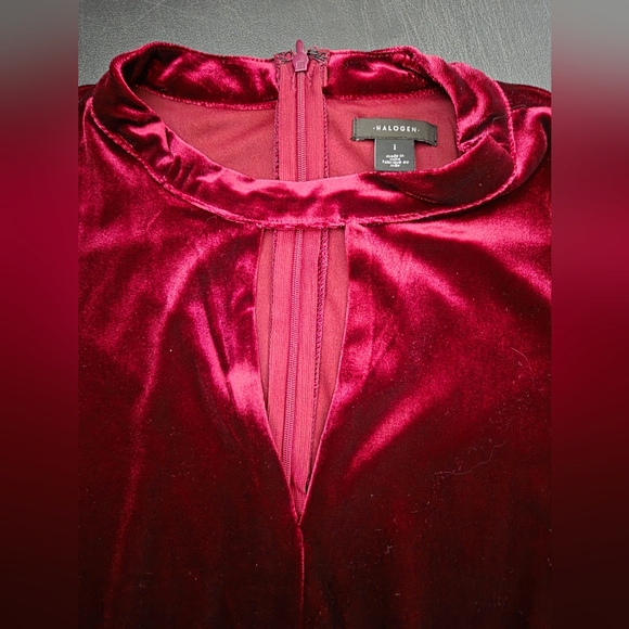 NWT - Halogen "Merlot" Velvet Stretch Flounce Hem Lined Midi Dress - Size XL - Picture 11 of 16
